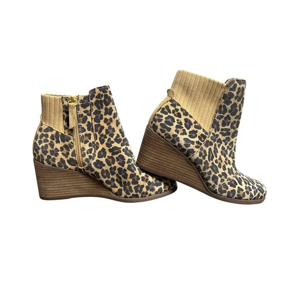 TOMS Sadie Suede Wedge in Leopard Size 6.5 Barbiecore Fall Fashion Cinnamon Girl - Picture 1 of 9